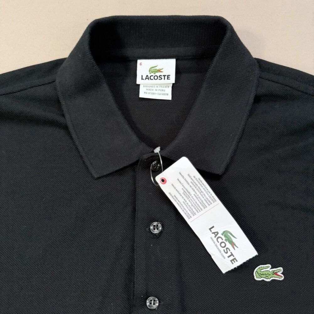 NEW Lacoste Polo Men's LARGE Sz 6 Black 100% Cotton Preppy Athleisure Streetwear - Picture 3 of 9